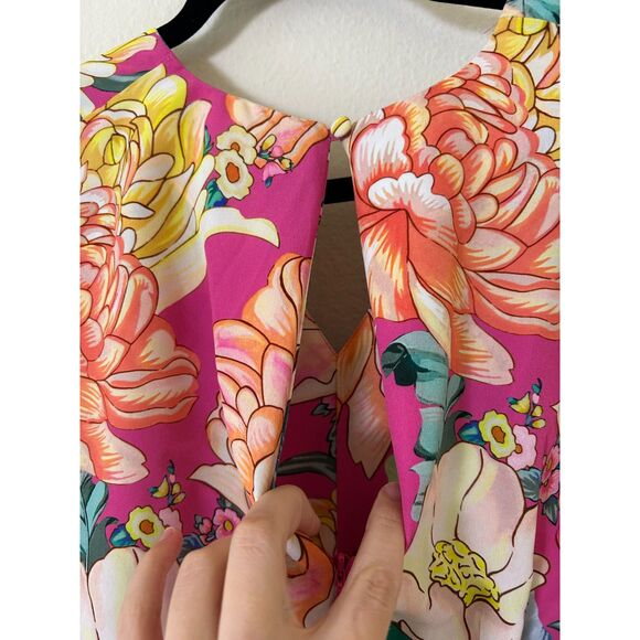 Farm Rio Anthropologie Eulalie Wide-Leg Jumpsuit size XS pink floral spring - Picture 8 of 12